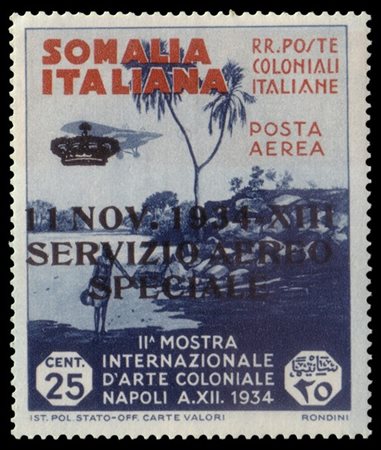 SOMALIA 1934
Posta aerea di servizio. 25c. indaco e bruno arancio soprastampato