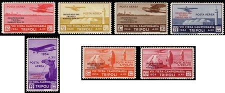 TRIPOLITANIA 1934
Posta aerea "Circuito delle Oasi". Serie completa di 7 valori