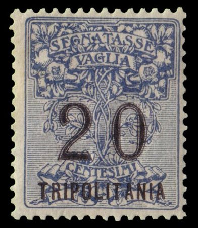 TRIPOLITANIA 1926
Segnatasse vaglia. 20c. azzurro, soprastampa in caratteri gra