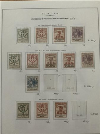 REGNO D'ITALIA 1924
Parastatali. Collezione non completa formata da esemplari d