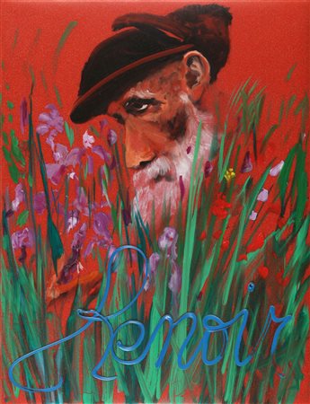 ALDO MONDINO Renoir 1993 olio su linoleum cm 80 x 60 firmato sul retro...