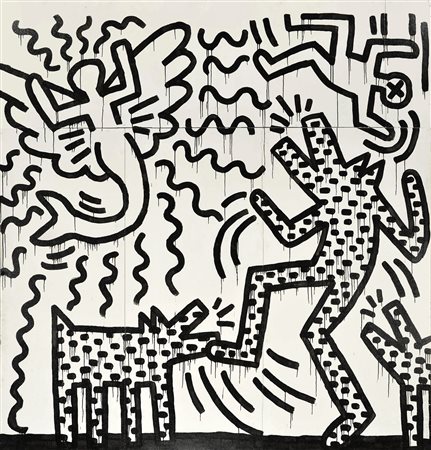 KEITH HARING Senza titolo 1982 acrilico su tavola cm. 305 x 284 (dittico)...