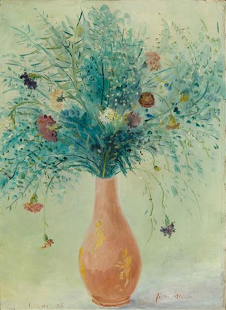 UMBERTO LILLONI Fiori secchi 1956 olio su tela cm.70x50 firmato e datato in...