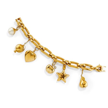 Bracciale charms in oro giallo 18K e perla mabè