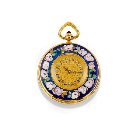 Orologio da tasca in oro giallo 18K e smalto policromo