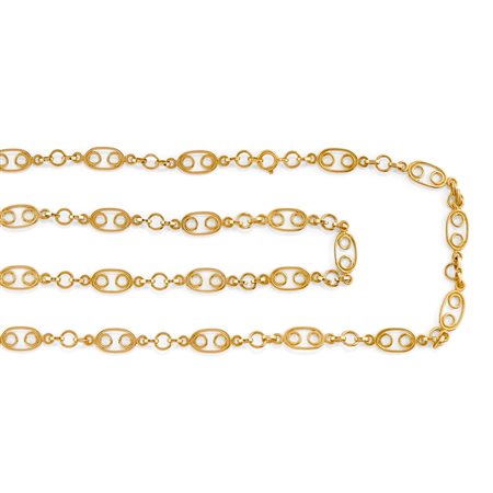 Collana in oro giallo 18K con motivi ovali e rotondi