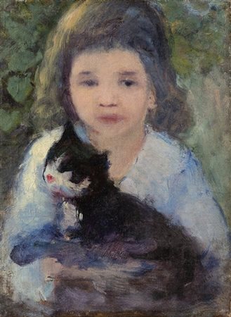 Armando Spadini "Ragazza con il gatto" 
olio su tela (cm 41,5x32)
Firmato in bas