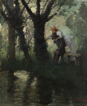 Vespasiano Bignami "La pesca degli innamorati" 
olio su tela (cm 66x54)
Firmato