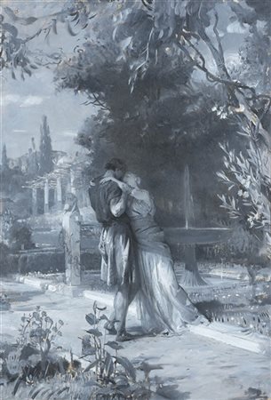 Lodovico Pogliaghi "Il bacio" 
olio su carta (cm 70x46,5)
Siglato in basso a des