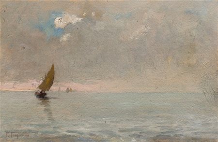 Pietro Fragiacomo "Vela in laguna" 
olio su cartone pressato (cm 20x33)
Reca fir