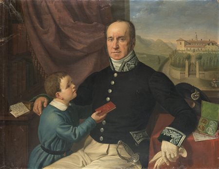 Onorato Andina "Ritratto di Agostino Ambrosoli e figlio" 1850
olio su tela (cm 8