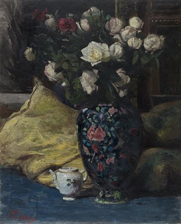 Vincenzo De Stefani "Garofani rosa" 
olio su tela (cm 89x71)
Firmato in basso a