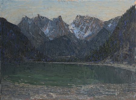 Guido Cinotti "Lago di Carezza" olio su compensato (cm 77,5x101)Firmato in