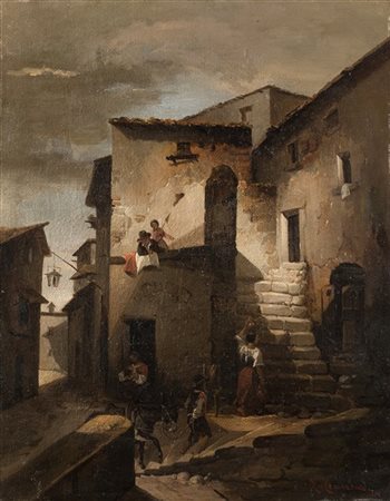 Michele Cammarano "Il borgo" 1902
olio su tela (cm 45x35,5)
Firmato e datato in