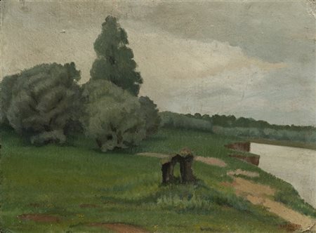 Francesco Menzio "Paesaggio" 1922
olio tela applicata a cartone (cm 35x49)
Firma