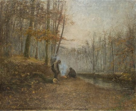 Emilio Borsa "Nel parco di Monza" 
olio su tela (cm 108x133)
Firmato in basso a