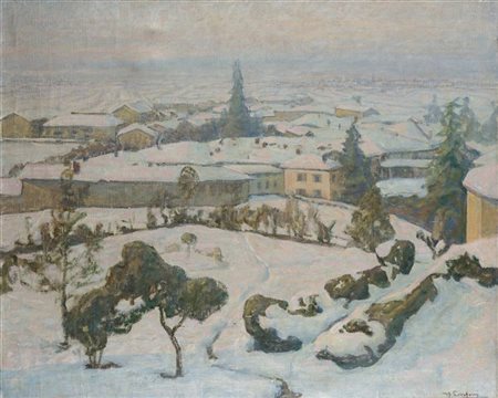 Baldassarre Longoni "Paesaggio innevato" 
olio su tela (cm 65x80)
Firmato in bas