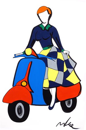 Marco Lodola Dorno 1955 120x80 cm. "Vespa", smalti su tela, firmato in basso...