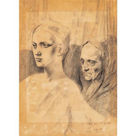 Alberto Sughi Cesena 1928 - Bologna 2012 70x50 cm. "Le due età", 1985, matita...