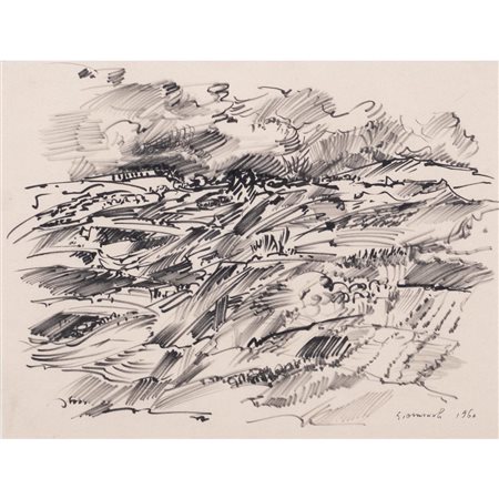 Giovanni Omiccioli Roma 1901 - 1975 42x32 cm. "Paesaggio", 1960, china su...