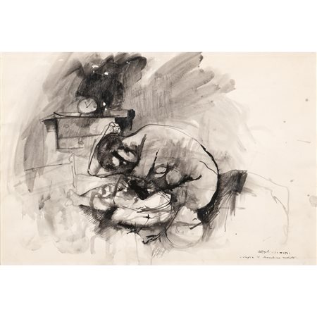 Ugo Attardi Genova 1923 - Roma 2006 50x35 cm. "Veglia il bambino malato",...