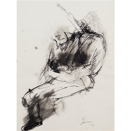 Piero Guccione Scicli 1935 - Modica 2018 45x34 cm. "Due figure", 1962, china...