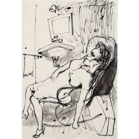 Ugo Attardi Genova 1923 - Roma 2006 50x35 cm. "Nel bagno", 1964, china e...