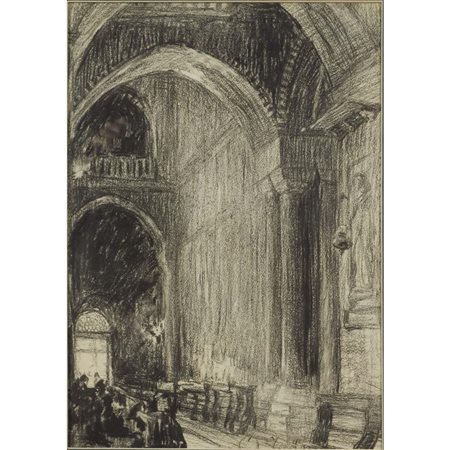 Firma indecifrabile XX Sec. 40x30 cm. "Interno di cattedrale", 1890 circa,...