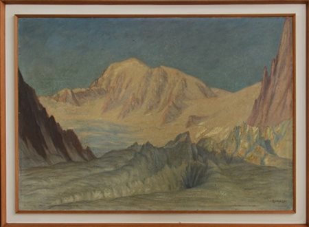 Luigi Binaghi "Paesaggio di montagna" olio su masonite (cm 69.5x99.5) Firmato in