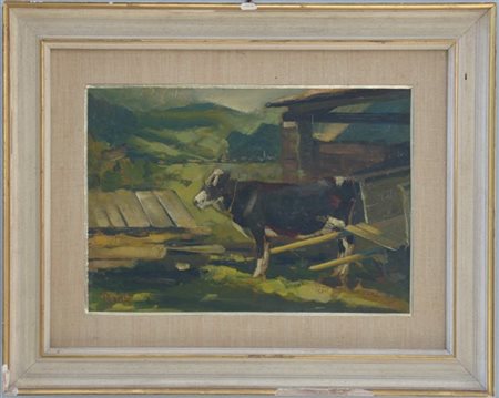 Annunzio Barchi "In montagna" olio su tavola (cm 23x33) Firmato in basso a sinis