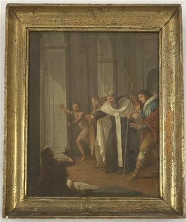 Scuola dell'inizio del secolo XIX "Scena religiosa" olio su tela (cm 43x34) In