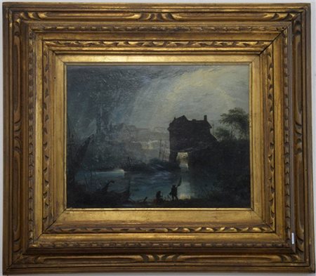 Ignoto inglese del XIX Secolo "Notturno" olio su compensato (cm 22x28) In corni