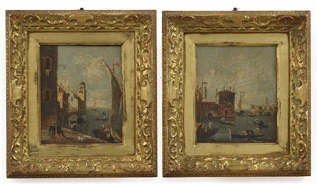 Ignoto "Scorci di Venezia" coppia di dipinti ad olio su tela (cm 20x17) In corn