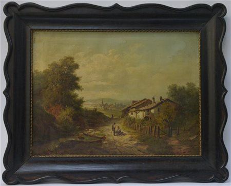 Antonio Rose "Paese di campagna" 81, olio su tela (cm 47.5x63) Firmato e datato