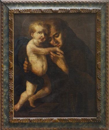 Ignoto "Sant'Antonio con il Bambino" antico dipinto ad olio su tela (cm 80x62)