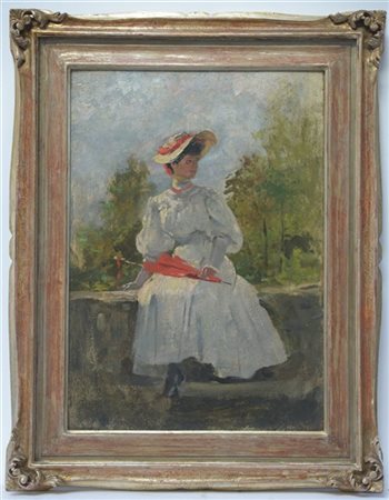 Giovanni Guarlotti "Figurina al sole" 
olio su cartone (cm 51x36,5)
Firmato in b