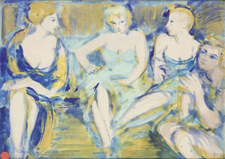 SASSU ALIGI (Milano 1912 – 2000) - "Conversazioni femminili", 35x49 tecnica...
