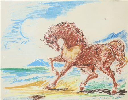 SASSU ALIGI (Milano 1912 – 2000) - "Cavallo", 29x39 pastelli su carta. Opera...