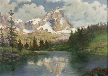 RODA LEONARDO (Racconigi (CN) 1868 – 1933) - "Il Cervino e il Lago Blu",...