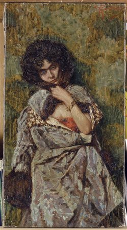 GARINO ANGELO (Torino 1860 – 1945) - "Mistero", 46,5x25 olio su tela. Opera...