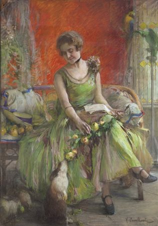 CAVALLERI VITTORIO (Torino 1860 – 1938) - "Ritratto di Maria Rosa con abito...
