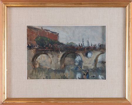 DINO BOSCHI (Bologna 1923 – 2015) “Paesaggio”, 1950. Olio su tavola. Cm...