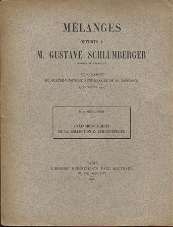 MECQQUENEM  R. – Cylindres – cachets de la collection G. Schlumberger. Paris, 1924. Pp. 347 – 350, ill. nel testo. ril. ed. buono stato.