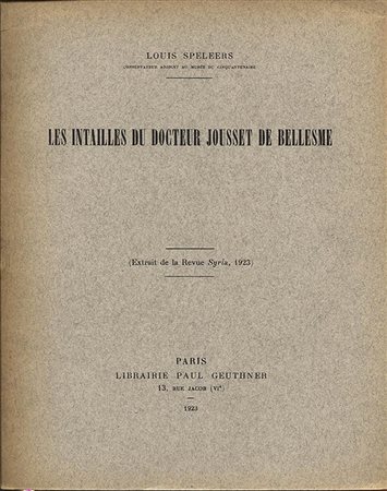 SPELEERS L. – Les intailles du Docteur Jousset de Bellesme. Paris, 1923. Pp. 193 – 202,  tavv. 1. Ril. ed. buono stato.
