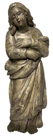 Statua lignea raffigurante giovane S.Agata, XVII secolo, lavorata con foglia...