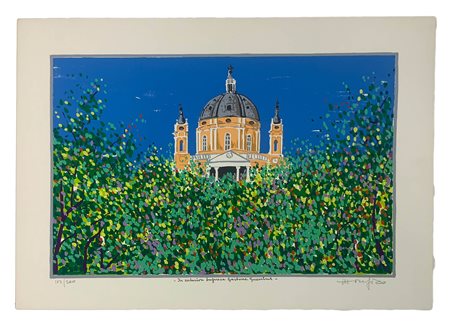 Serigrafia della Basilica di Superga di Ettore Fico (1917). A 15 colori,...