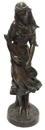 Statua in bronzo raffigurante donna che suona “Allegoria della musica” di...