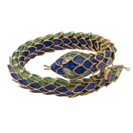 Bracciale a serpente in oro giallo 18kt e smalti policromianni 70/80peso 105...