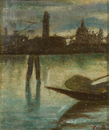 Virgilio Guidi (1891 - 1984) LA GIUDECCA olio su tela, cm 29,5x25 firma sul...