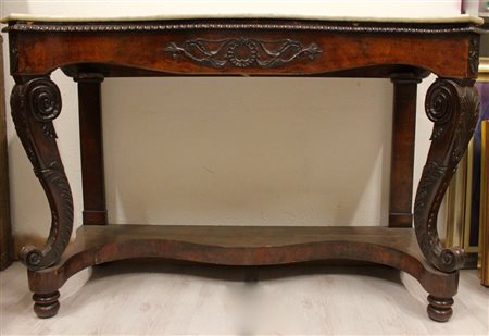 Consolle in mogano con piano in marmo bianco , XIX secolo - A 19th century mahogany consolle with white marble top